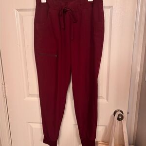 Healing Hands matching scrubs Wine/Burgundy Jogger scrub pants and scalloped top